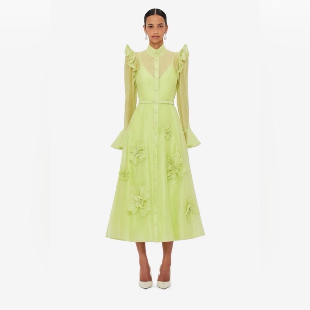LEO LIN Katrina Petal Butterfly-Sleeve Linen Blend Midi Dress